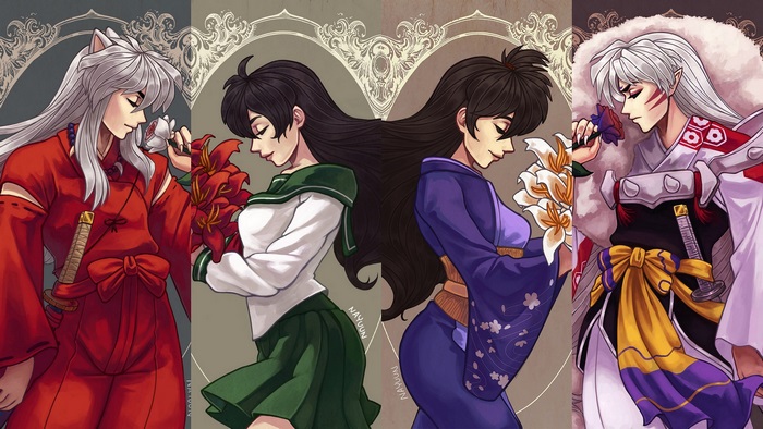 Inuyasha characters with flowers