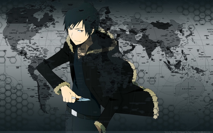 Izaya Orihara from Durarara!! with world map