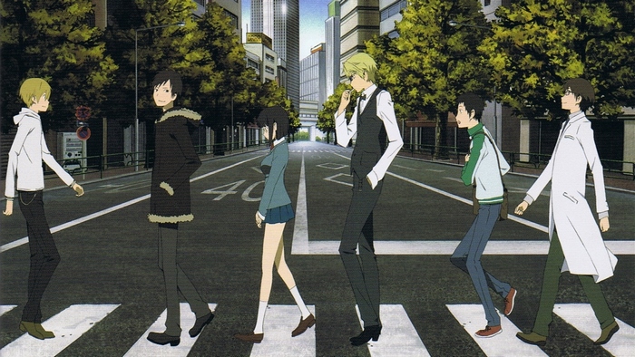 Izaya Orihara and friends crossing a street