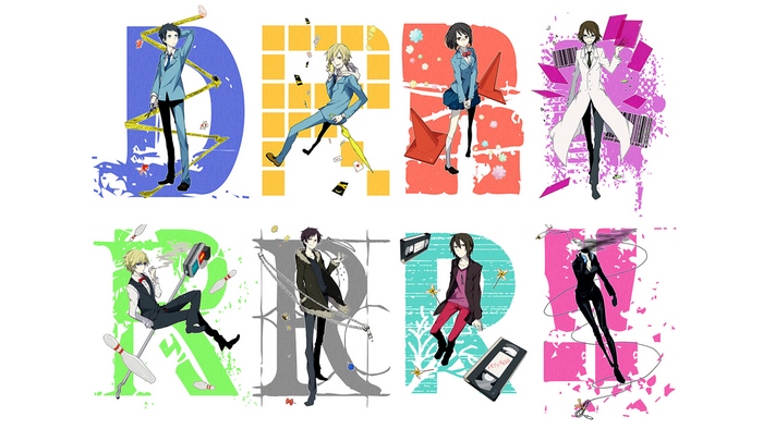 Durarara!! characters forming the word DRRR
