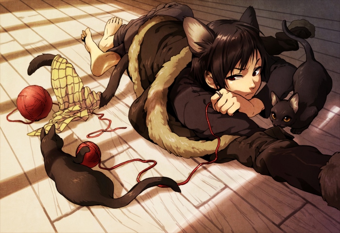 Izaya Orihara with cats and yarn