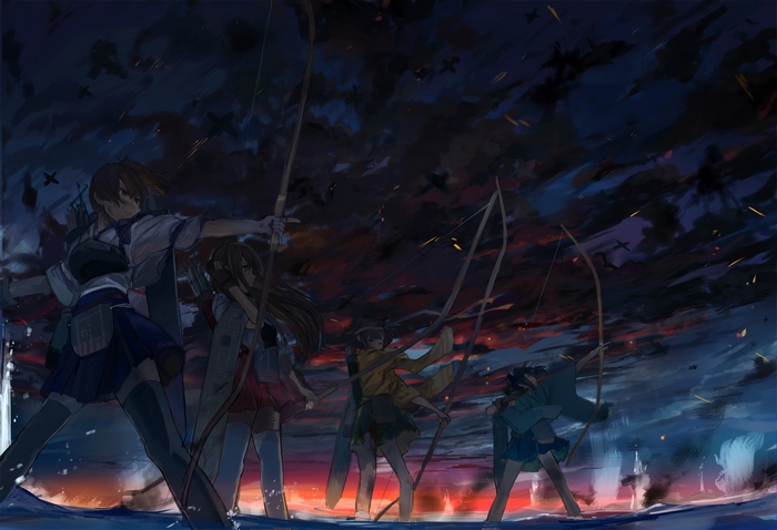 Kaga from Kancolle firing bows