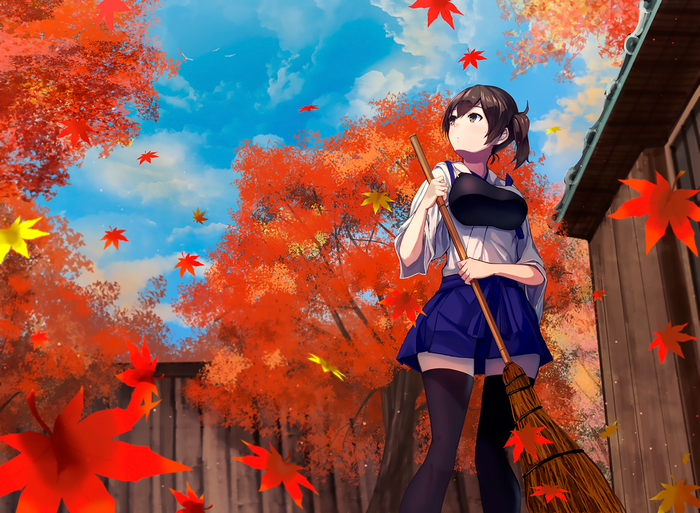 Kaga from Kancolle sweeping in autumn