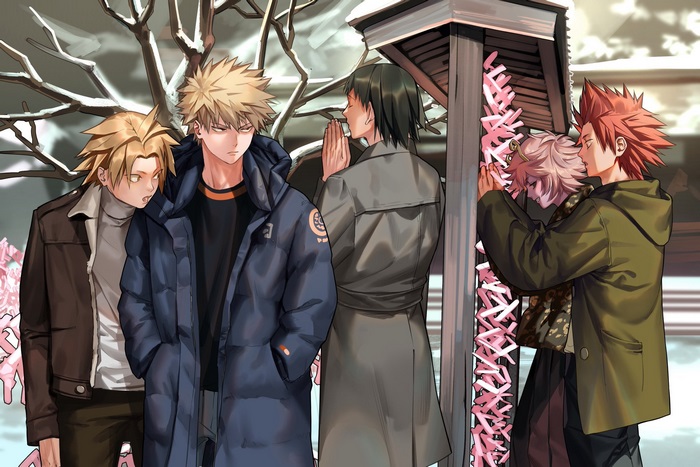 My Hero Academia characters in winter setting