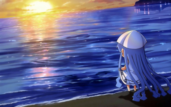 Ika Musume by the Sea at Sunset