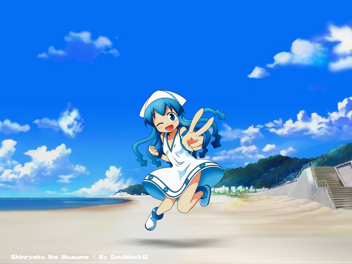 Ika Musume from Shinryaku! Ika Musume on a beach