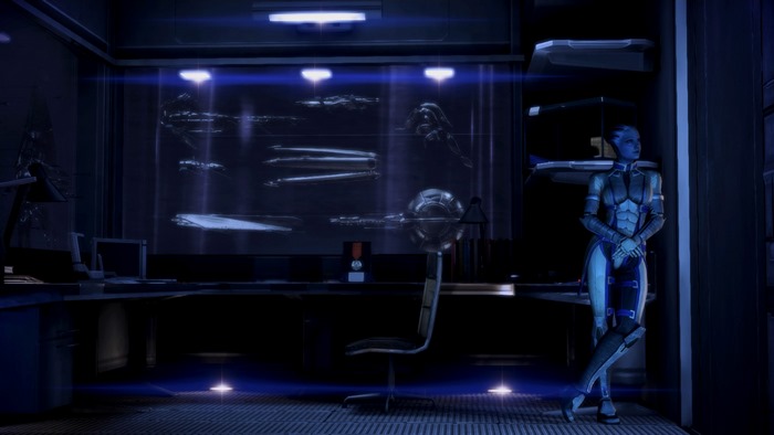Liara T'Soni from Mass Effect in a futuristic room