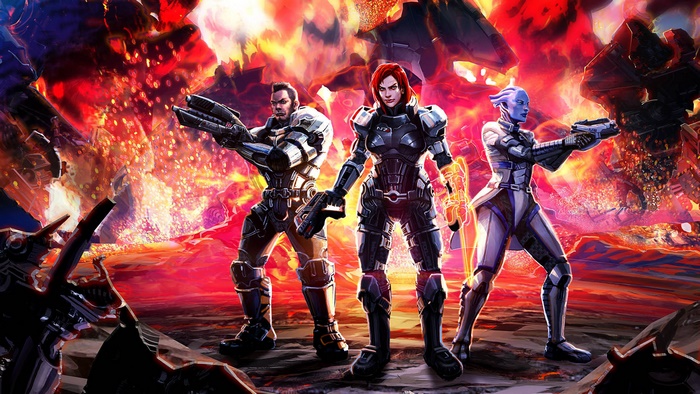 Liara T'Soni and companions in Mass Effect