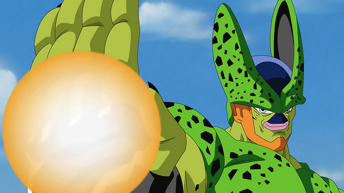 Cell from Dragon Ball Z firing energy blast