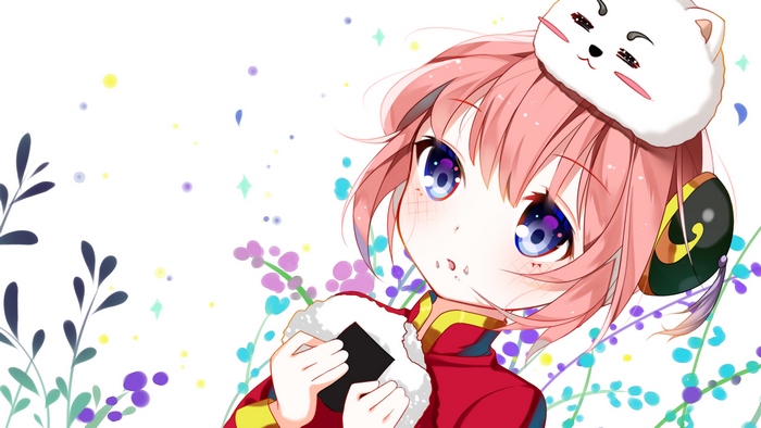 Kagura from Gintama holding onigiri
