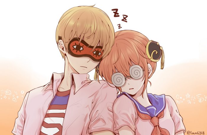 Kagura and Okita from Gintama sleeping