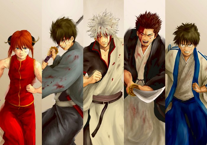 Five characters from Gintama in battle