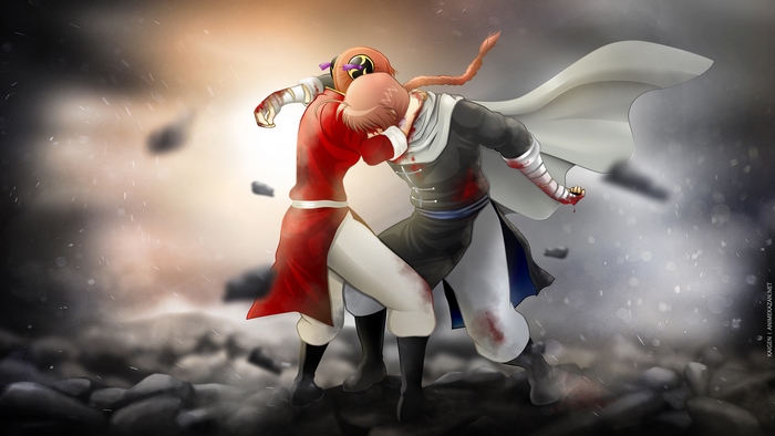 Kagura from Gintama fighting