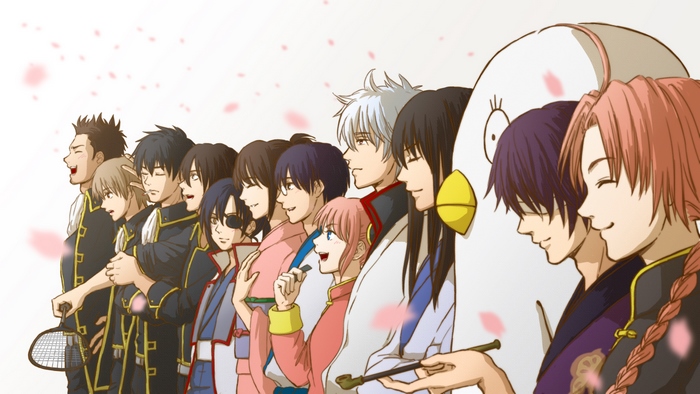 Gintama characters lined up with cherry blossoms