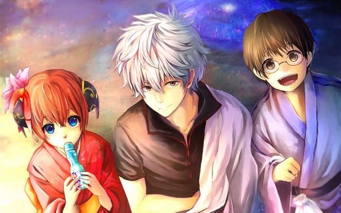 Kagura, Gintoki, and Shinpachi from Gintama