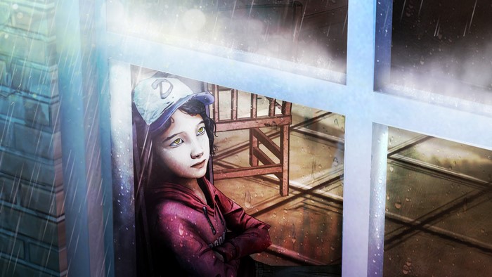 Clementine from The Walking Dead looking out a window