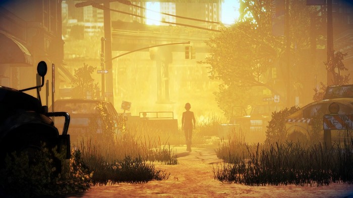 Clementine from The Walking Dead in a post-apocalyptic city