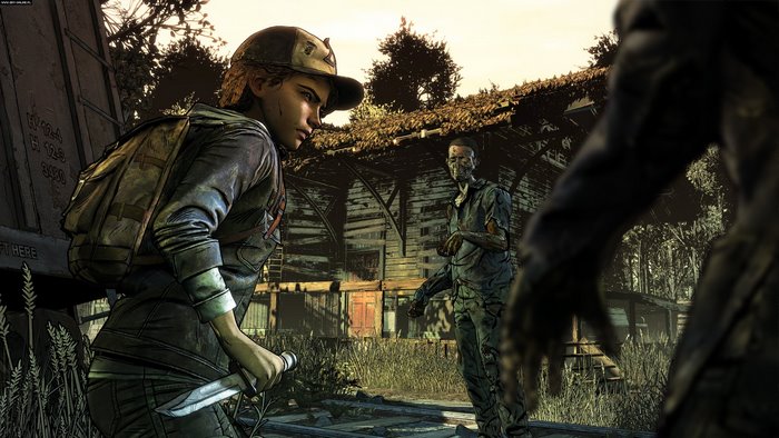 Clementine from The Walking Dead with a zombie