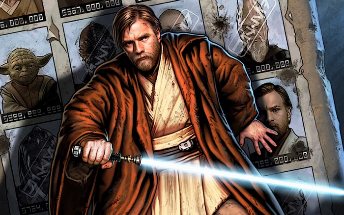 Obi-Wan Kenobi from Star Wars holding a lightsaber