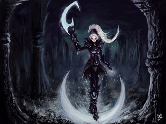 Diana from League of Legends in a dark cave