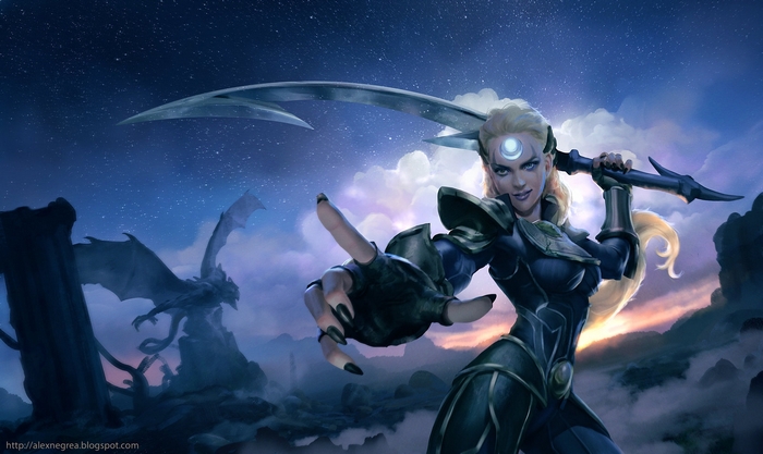 Diana from League of Legends with a dragon