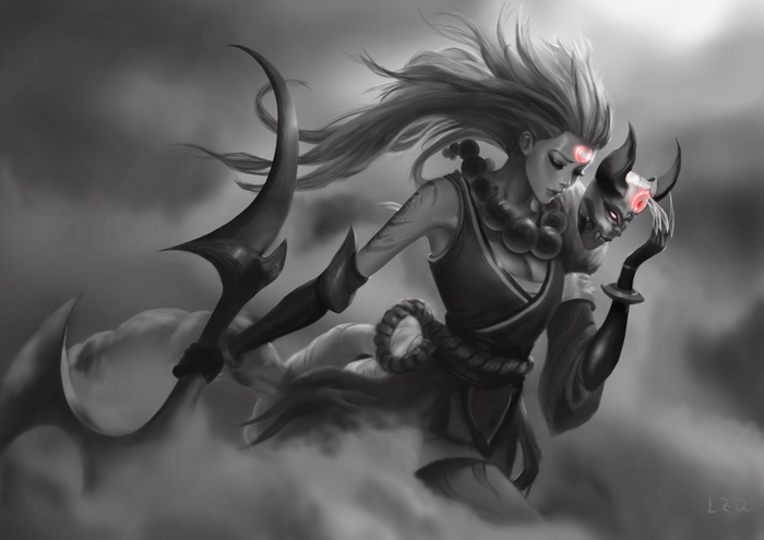 Diana from League of Legends holding a mask