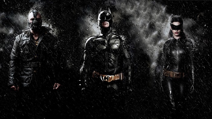 Bane, Batman, and Catwoman from The Dark Knight Rises