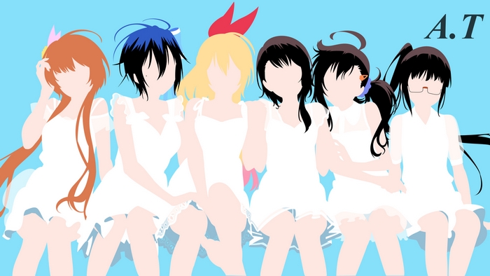 Group of anime girls in white dresses