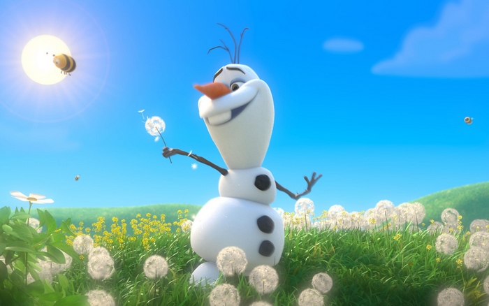 Olaf from Frozen in a field of dandelions