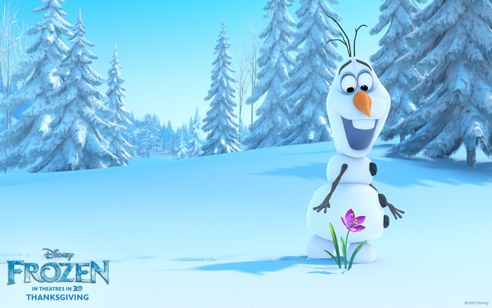 Olaf from Frozen in a snowy forest