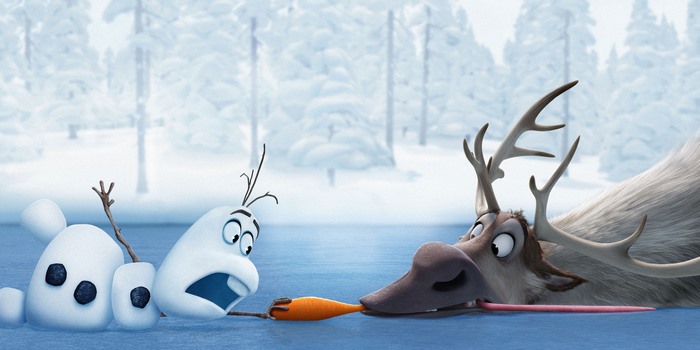 Olaf and Sven from Frozen on ice