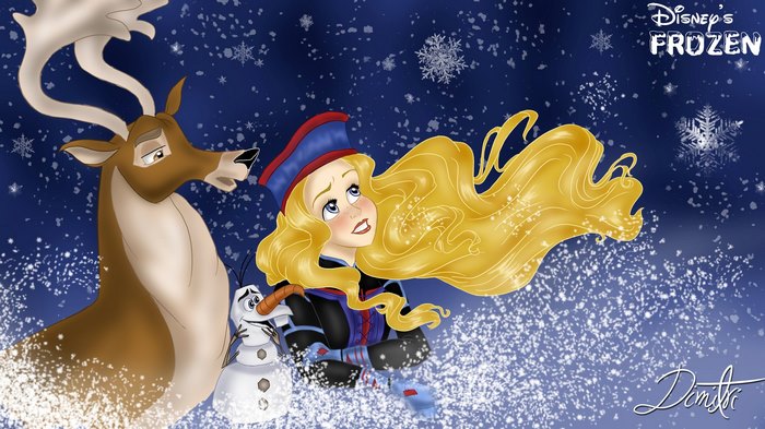 Olaf and Sven with a girl from Frozen