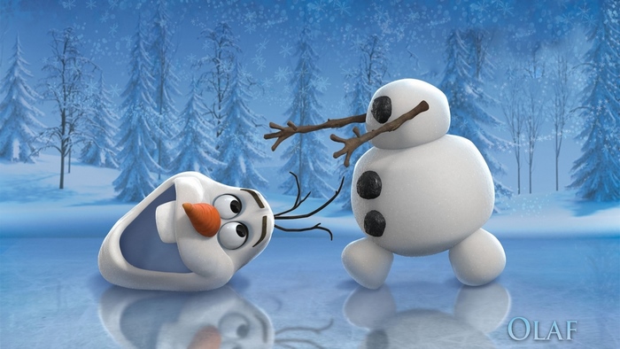 Olaf from Frozen in a snowy forest