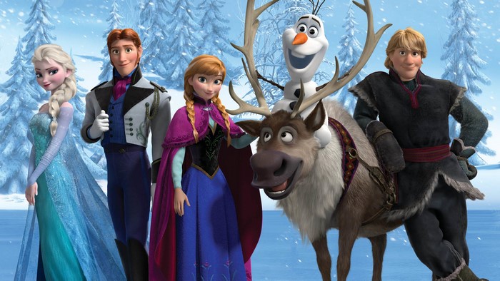 Olaf, Anna, Elsa, Kristoff, and Sven from Frozen