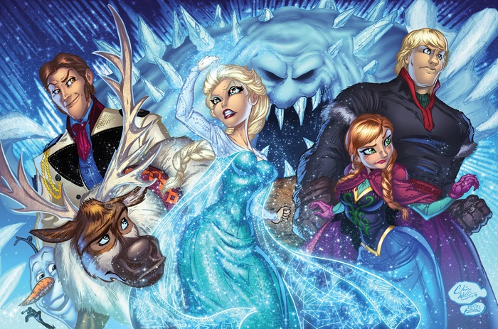 Frozen characters with Marshmallow and Olaf