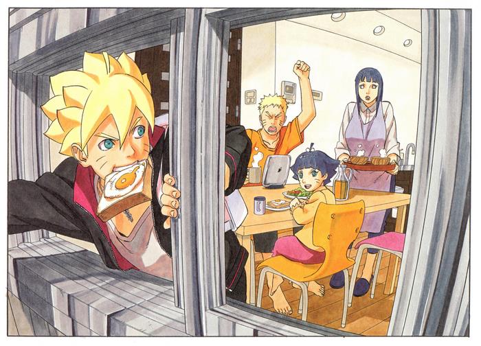 Boruto Uzumaki and family having breakfast