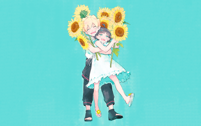 Himawari Uzumaki and Boruto Uzumaki with Sunflowers