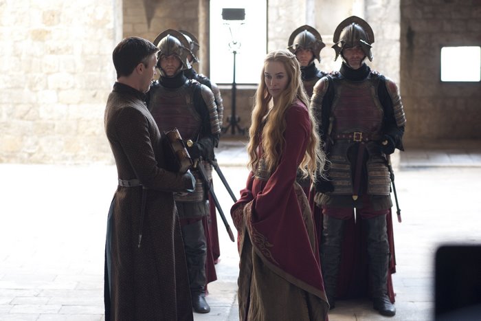 Petyr Baelish and Cersei Lannister with guards