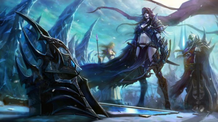 Sylvanas Windrunner from World of Warcraft in a frozen landscape