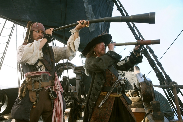 Hector Barbossa and Jack Sparrow on a ship
