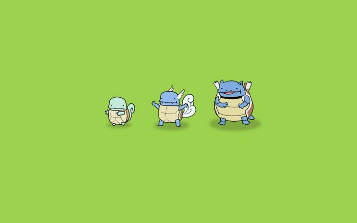 Squirtle, Wartortle, and Blastoise from Pokemon