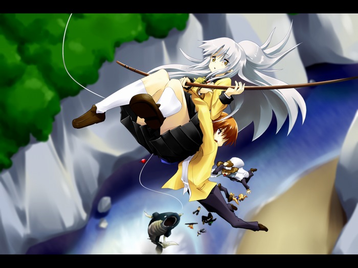 Anime characters fishing from a high place