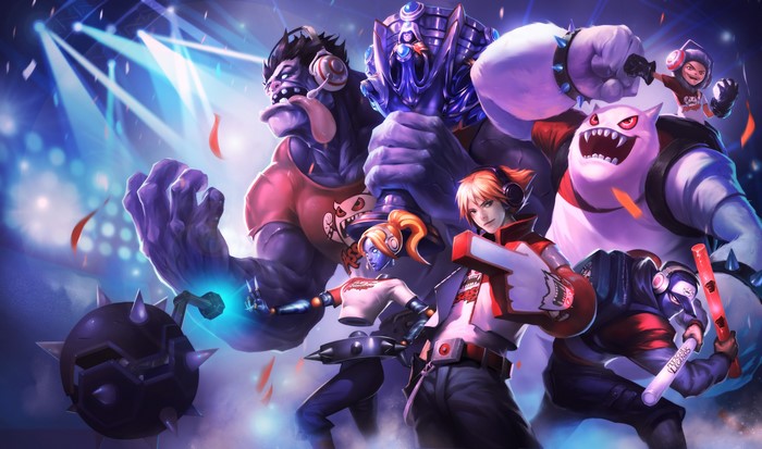 League of Legends characters on stage