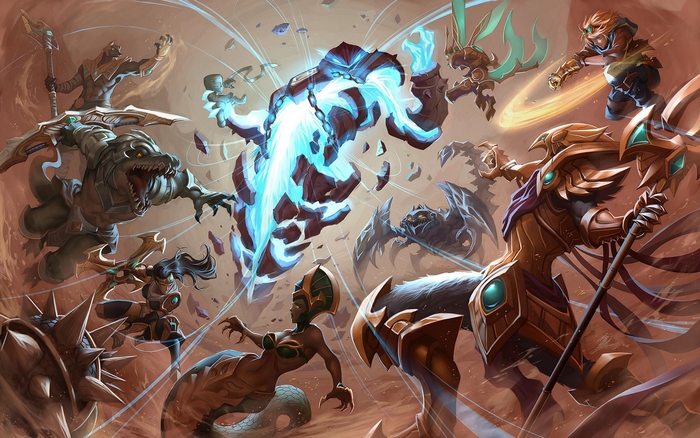 League of Legends characters in a desert battle
