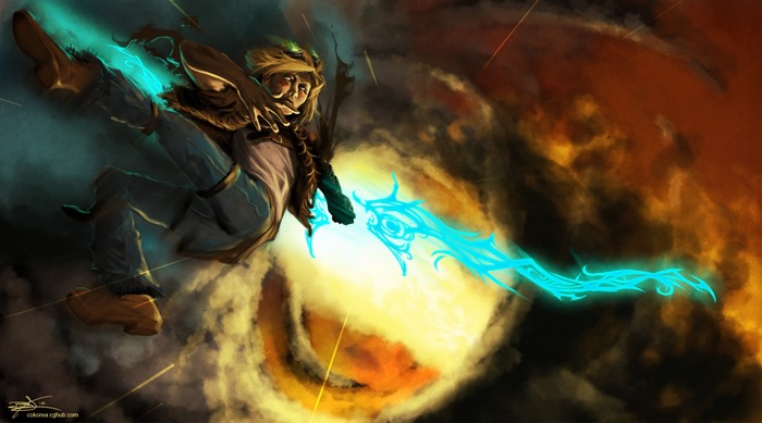 Ezreal from League of Legends with blue energy