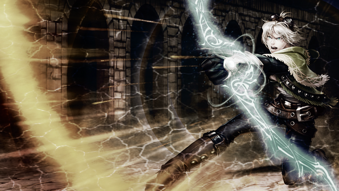 Ezreal from League of Legends with glowing bow