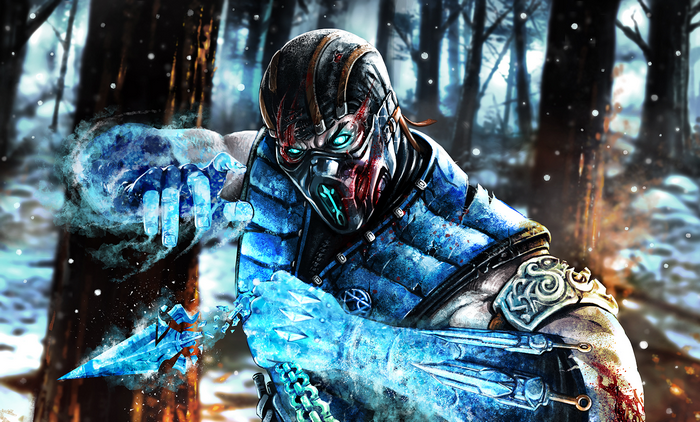 Sub-Zero from Mortal Kombat in a snowy forest