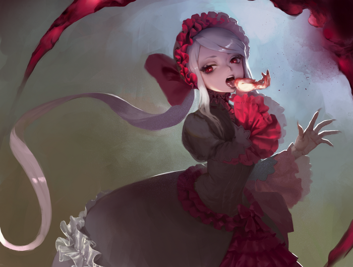 Shalltear Bloodfallen from Overlord eating