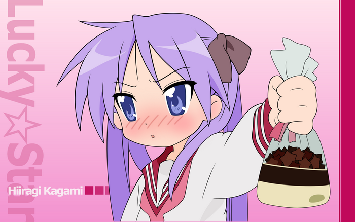 Kagami Hiiragi from Lucky Star holding chocolates