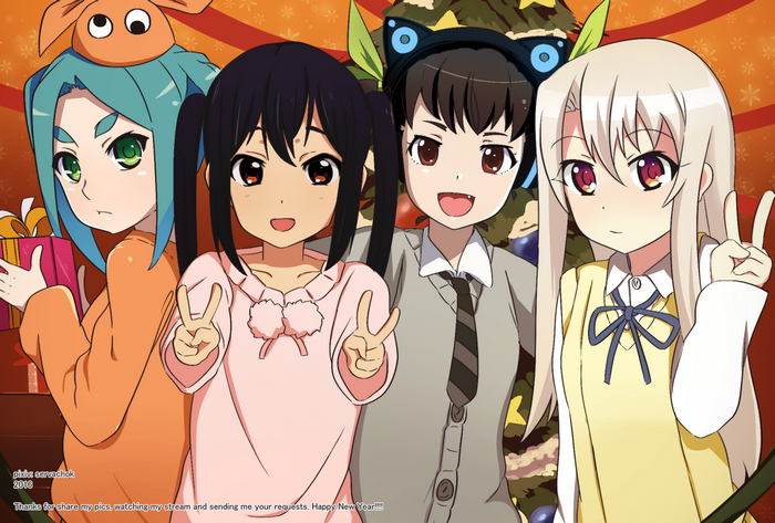 Yotsugi Ononoki and friends celebrating New Year